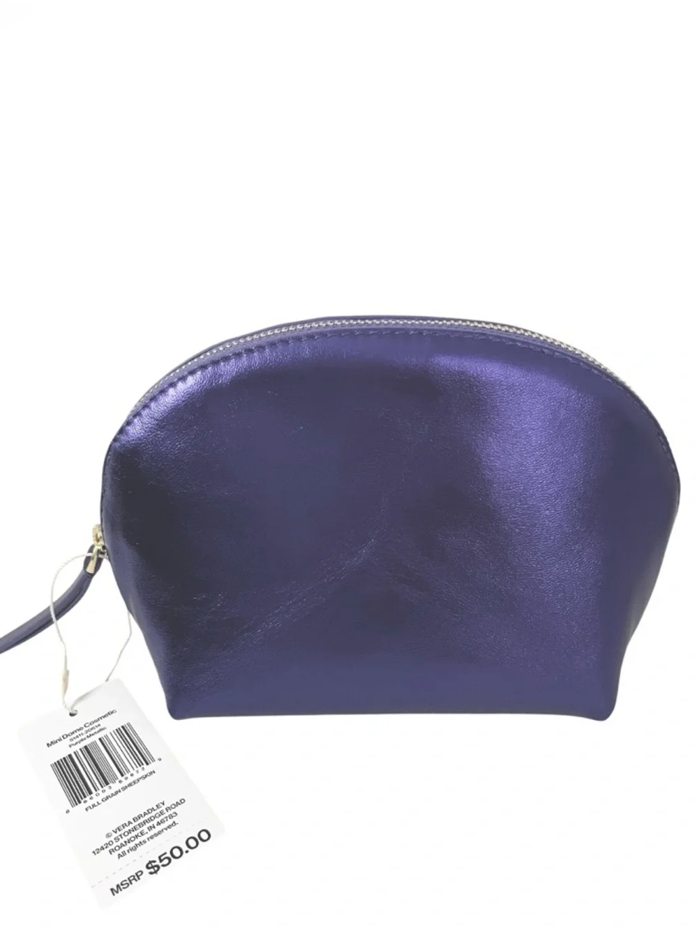 NWT Vera Bradley Genuine Sheepskin Leather Dome Cosmetic Pouch Metallic Purple